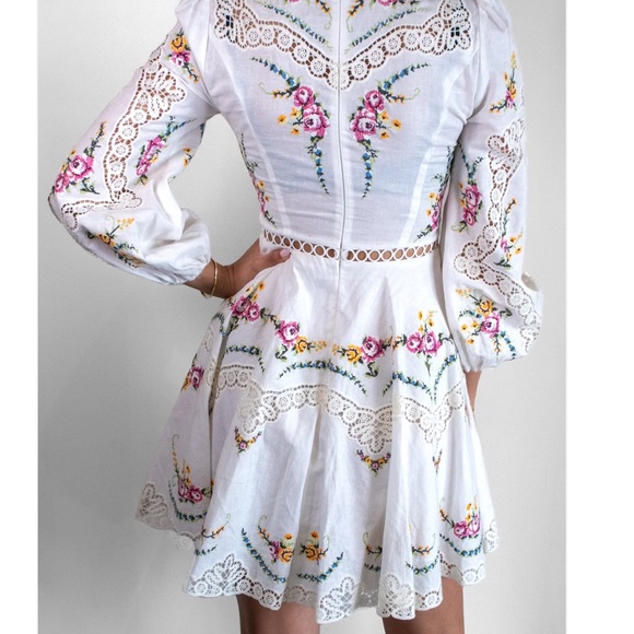 ZIMMERMANN Allia cross-stitched linen+cotton blend mini dress Size US 4 NWT - Picture 16 of 16